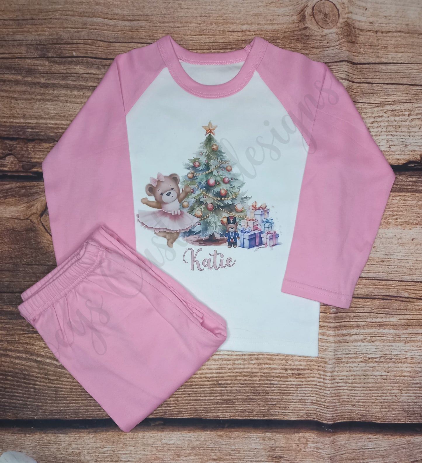 Children's personalised Christmas pyjamas, Ballerina pjs, Xmas pyjamas, kids festive pjs