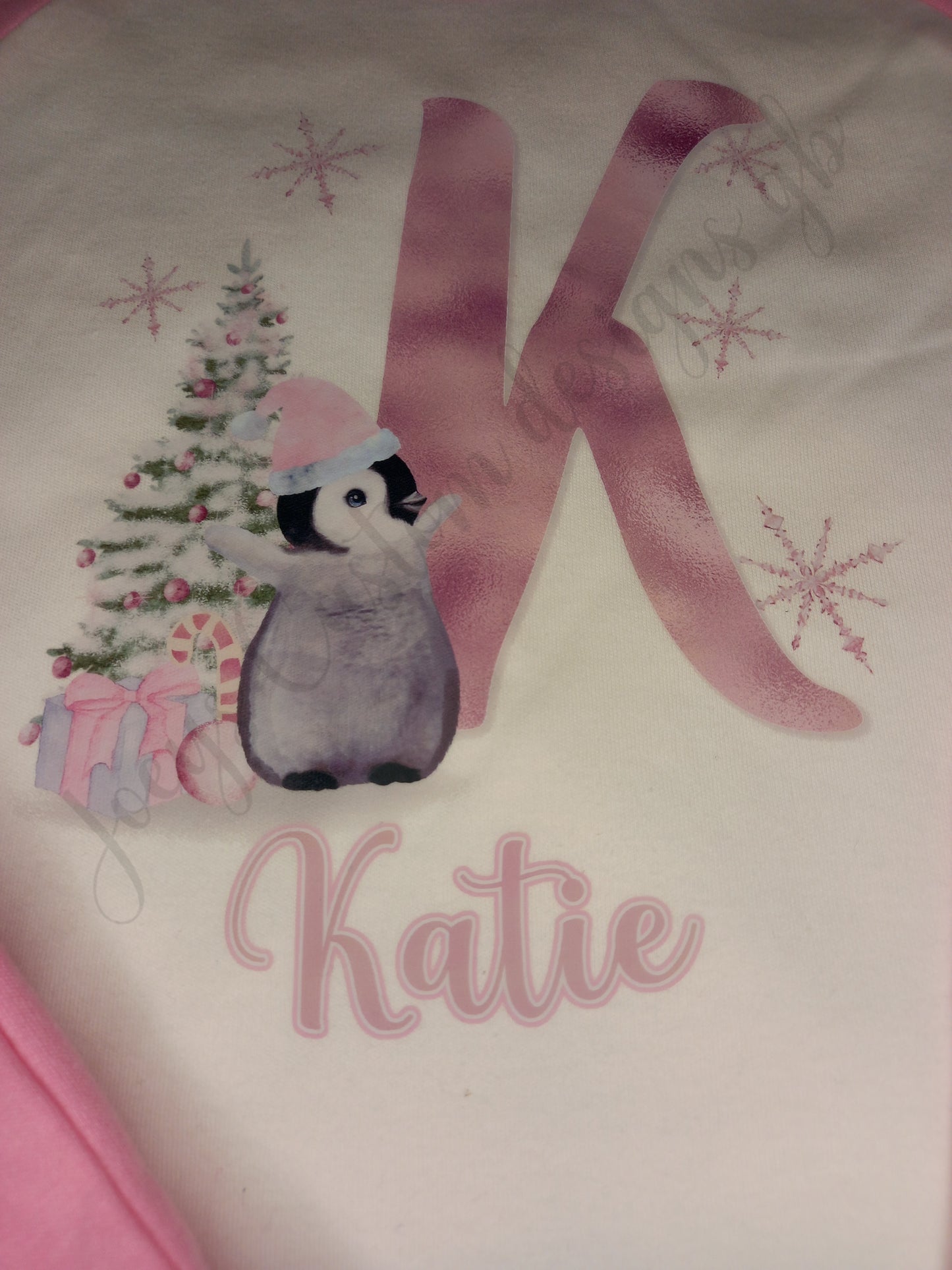 Children's personalised Christmas pyjamas, Kids penguin initial pjs, festive nightwear, Xmas pyjamas