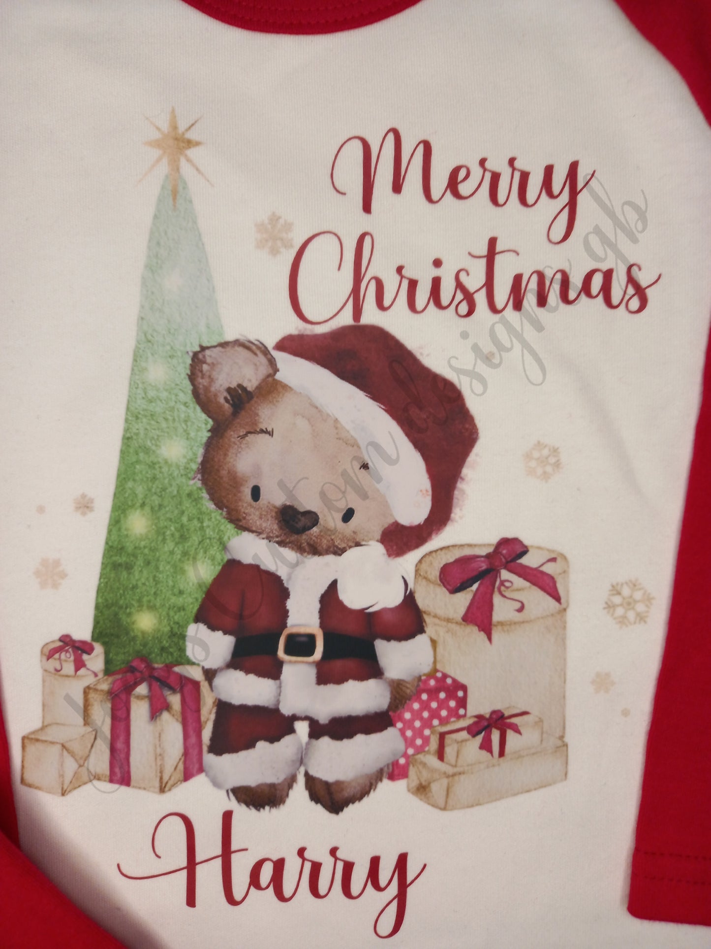 Children's personalised Christmas pyjamas, Kids Teddy bear xmas pjs, festive night wear