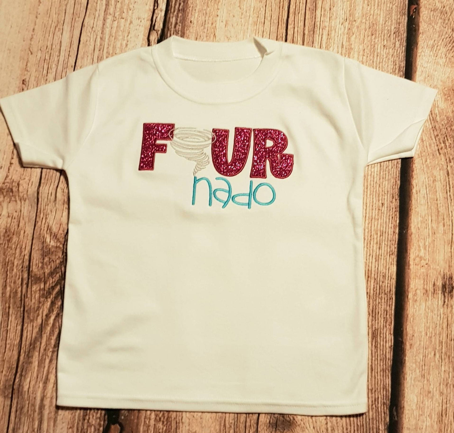Children's 4th birthday t-shirt, Child's birthday tee, Fournado, Tornado birthday shirt, kids embroidered celebration tee