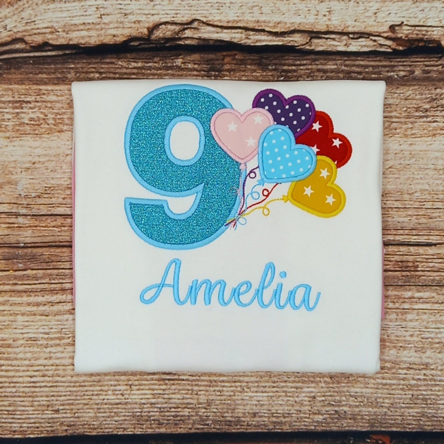 Childrens personalised birthday tshirt, Childs embroidered birthday shirt, kids heart balloon birthday shirt, personalised gift