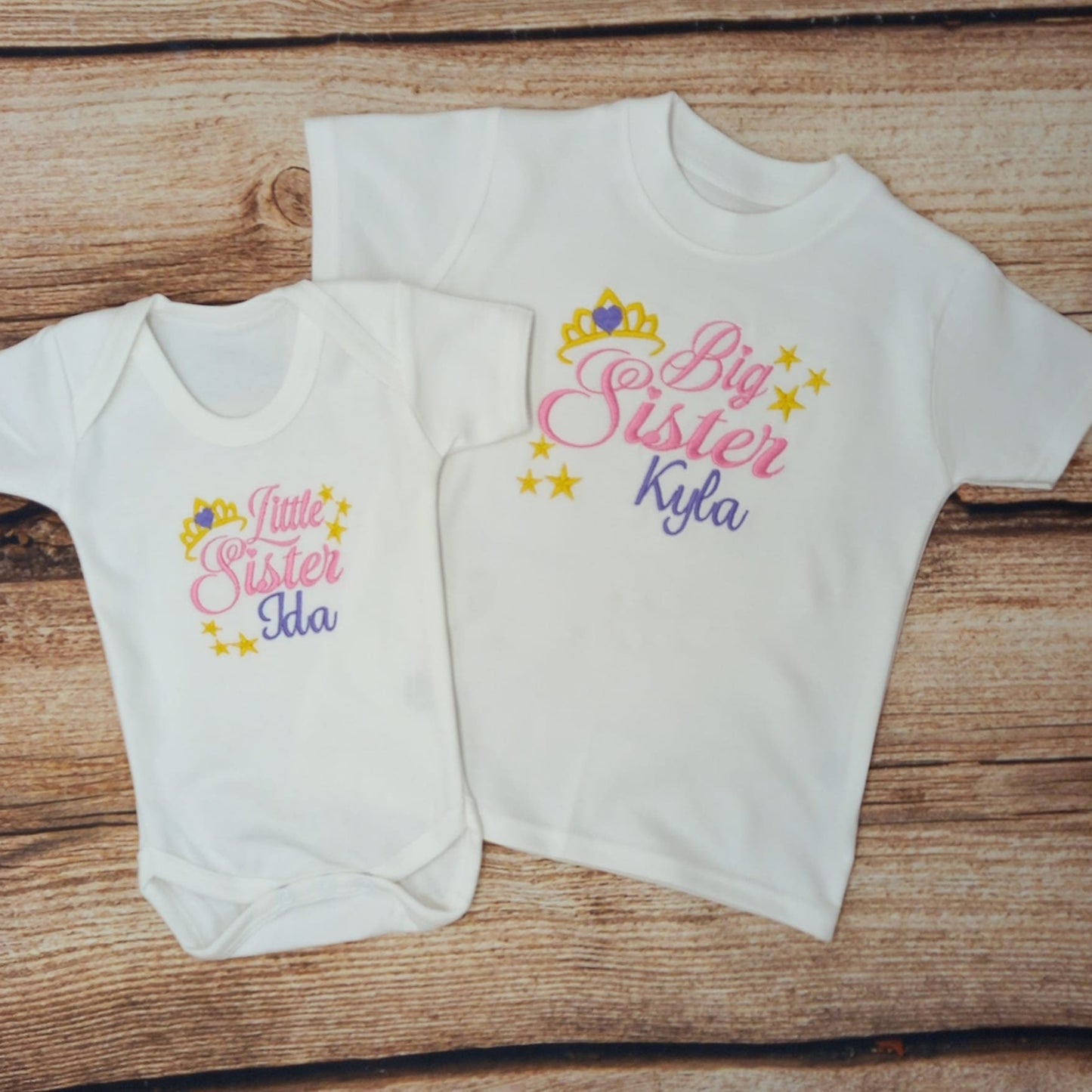 Matching sister tshirts, Big sister tshirt, little sister tshirt, sibling vest, embroidered matching sister outfit, New baby gift