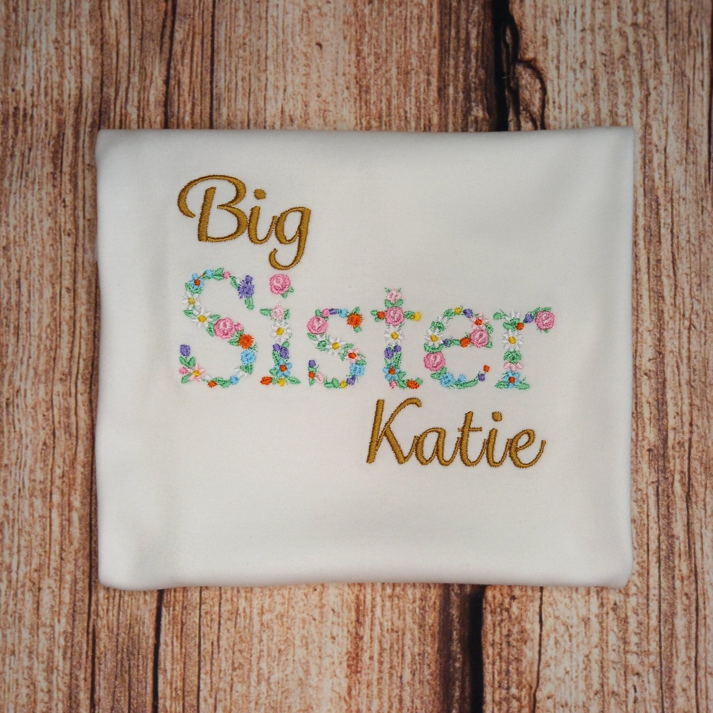 Childrens personalised big sister tshirt, big sister embroidered shirt, kids floral sister tee, sibling tshirt, pregnancy announcement shirt