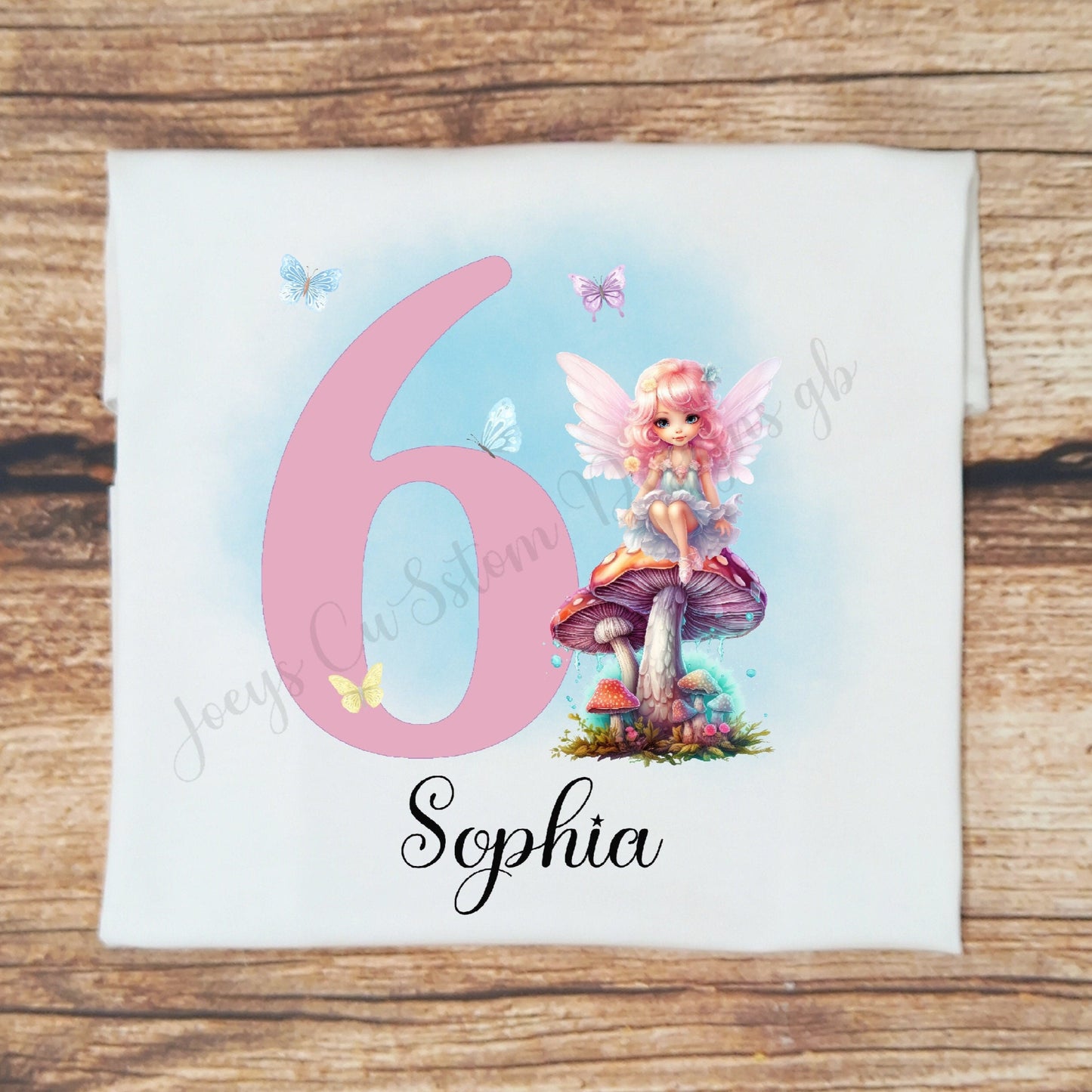 Childrens personalised birthday tshirt, kids personalised fairy shirt, childs fairy and toadstool top, fairy tee, childrens birthday gift