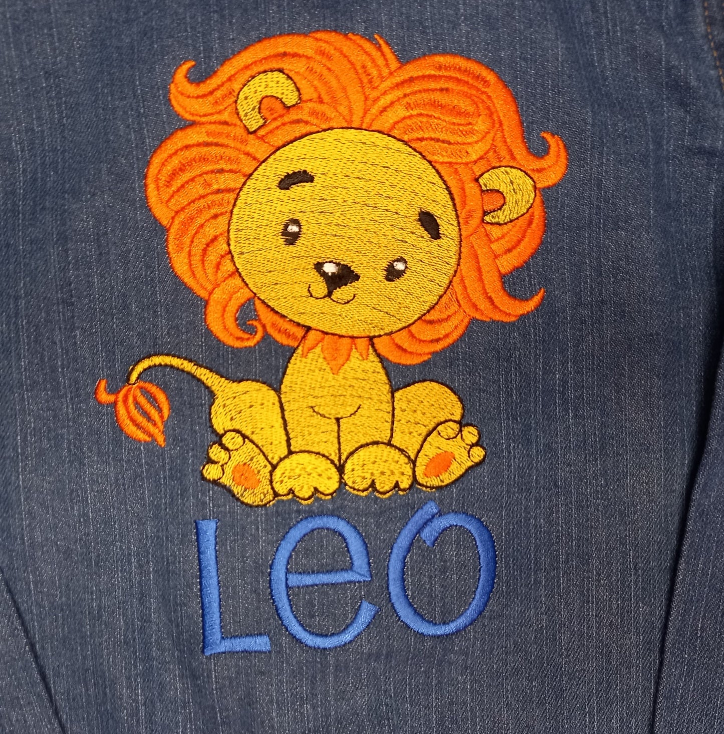 Childrens personalised jacket, kids lion denim jacket, Childs embroidered denim style jacket, casual wear, baby's denim jacket