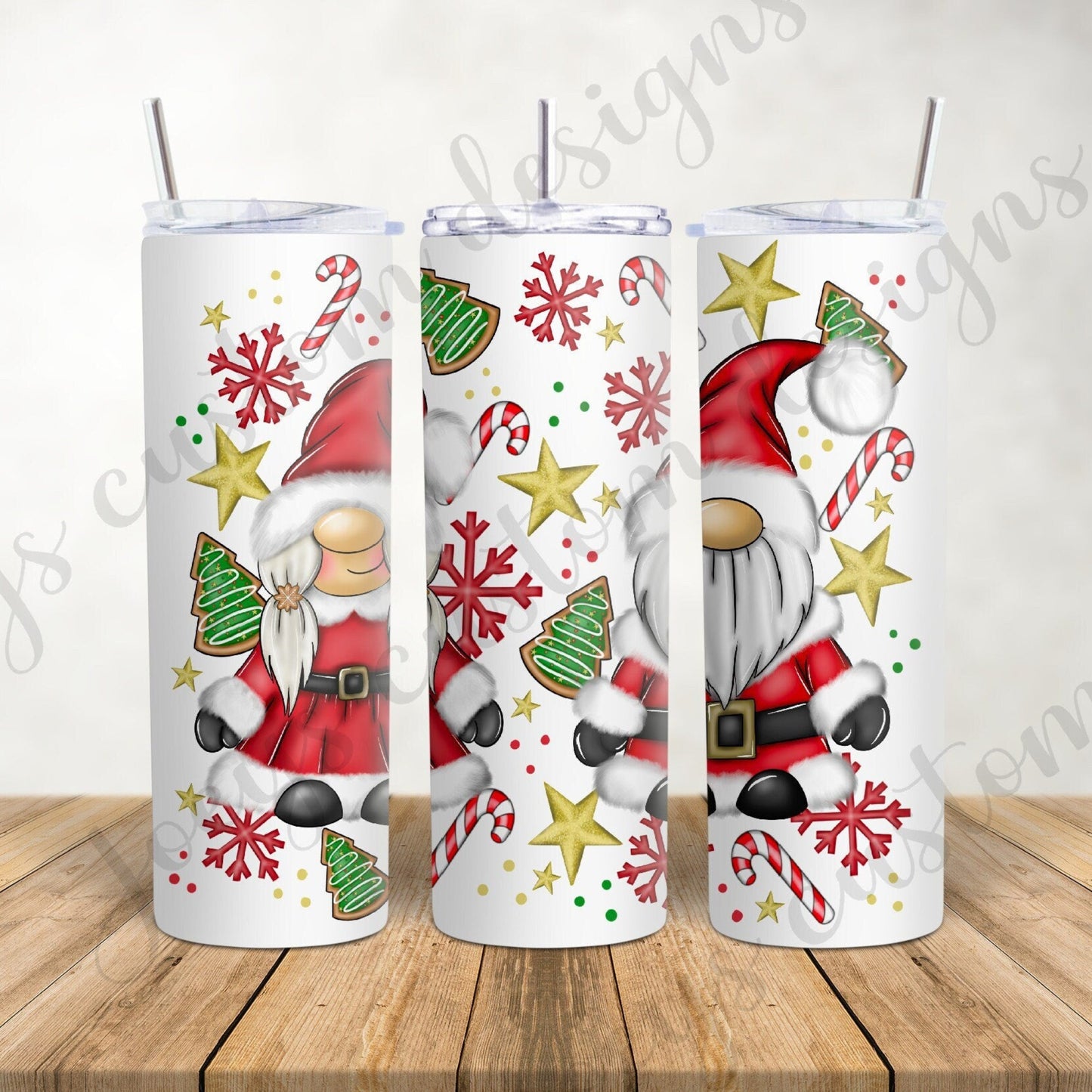 Christmas tumbler, festive drinking cup with staw, Mr and Mrs Claus gnomes, steel drinking cup, Xmas gift, hot and cold drinks