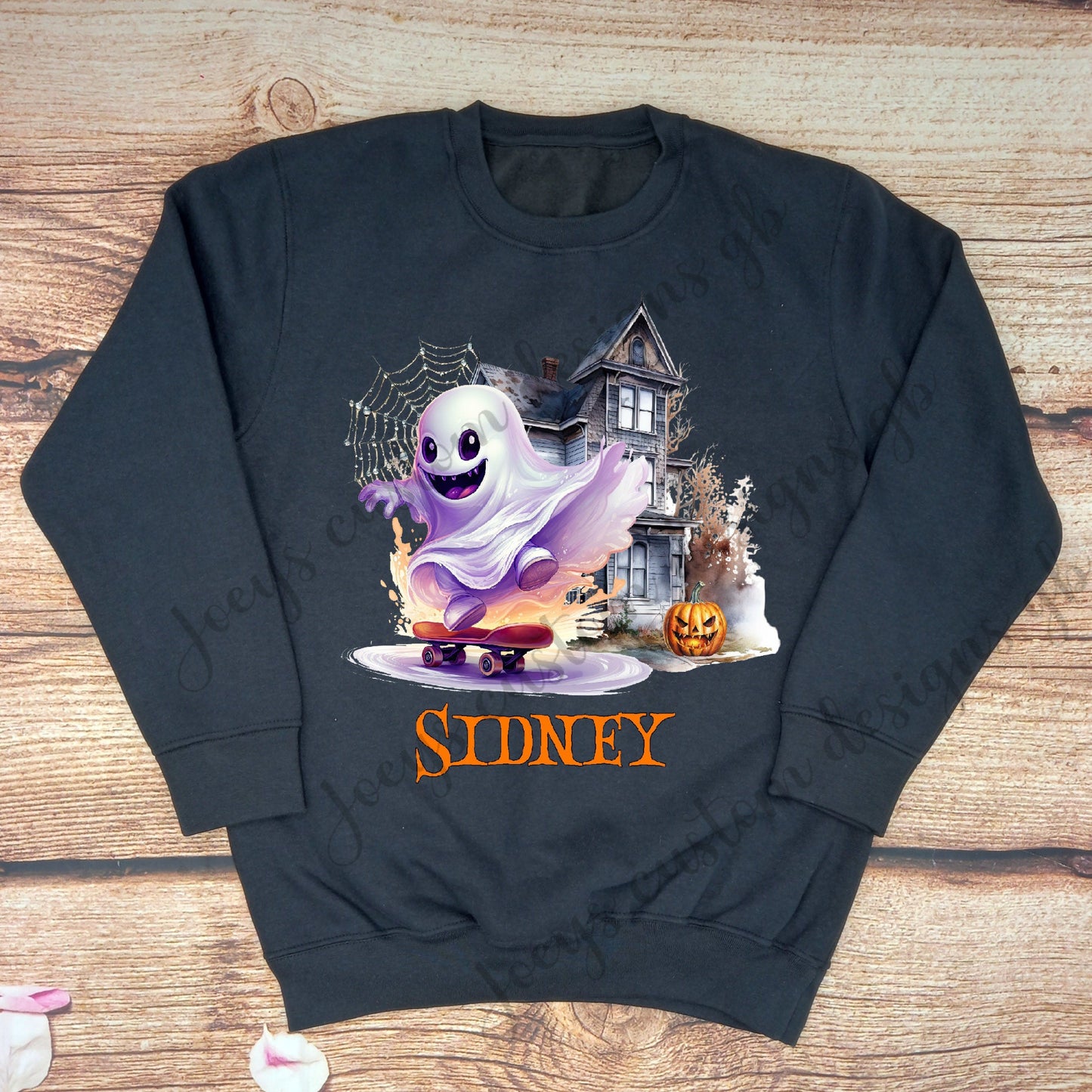 Childrens personalised Halloween Sweater, Kids Jumper, Childs personalised Halloween Hoody, Ghost jumper, Skateboarding ghost sweater, gift