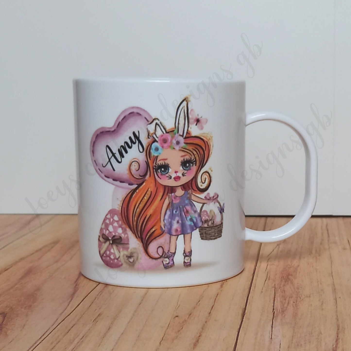 Children's personalised Easter mug, Childs polymer drinkware, plastic cup, Kids easter gift, girls with easter basket, Easter gift ideas