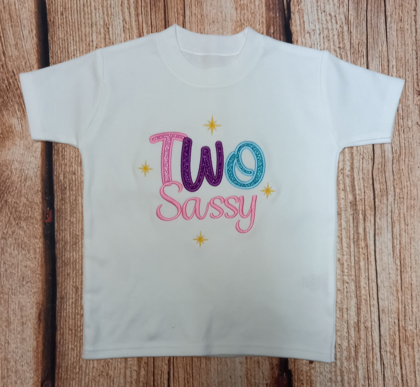 Children's Two sassy birthday top, kids embroidered birthday tshirt, Childs birthday sweater, birthday gift for a 2 year old