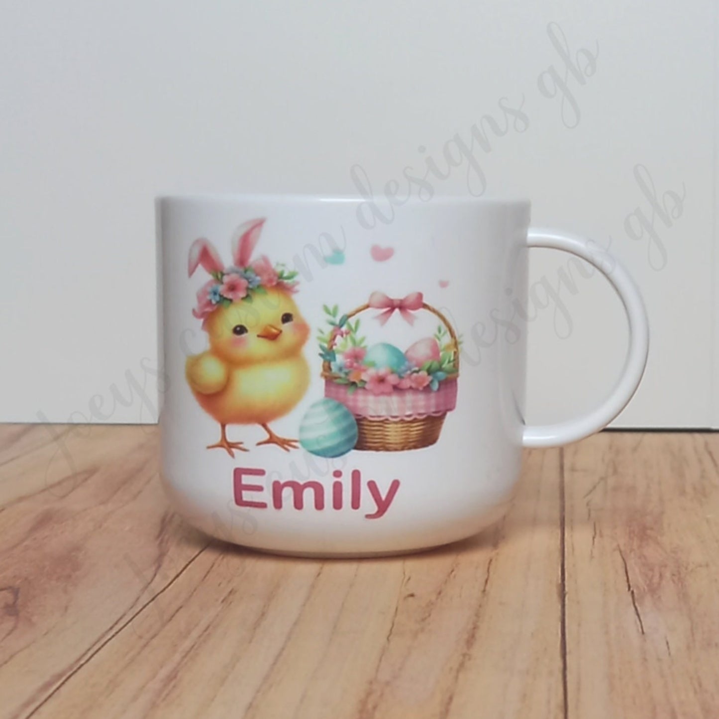 Children's personalised Easter cup, plastic cup, kids polymer mug, non breakable childs cup, drinkware, Easter chick with egg basket, gift
