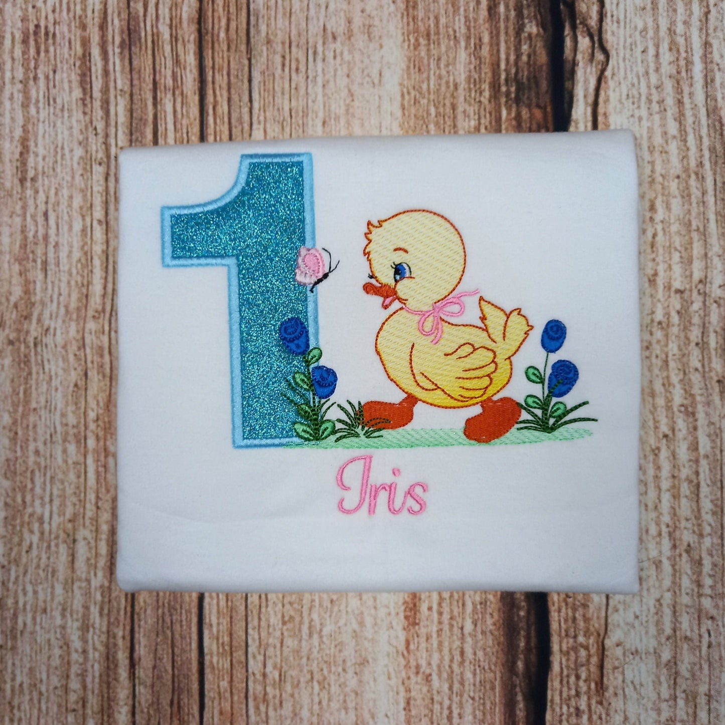 Childrens personalised birthday tshirt, childs embroidered duck tee, kids animal clothing, birthday boy, birthday girl outfit