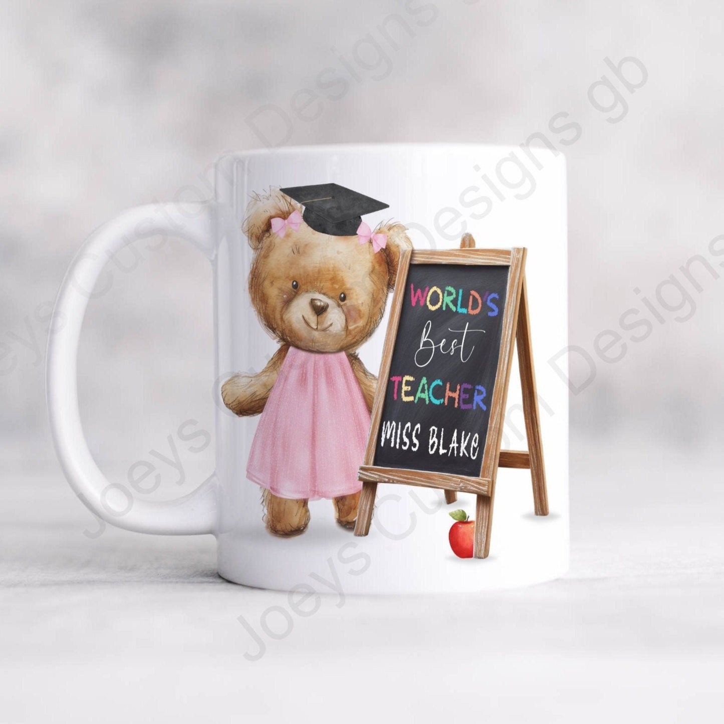 Personalised teacher mug, teddy bear 11oz cup, teaching gift, end of school term present, drinkware, tea and coffee mug, graduation gift