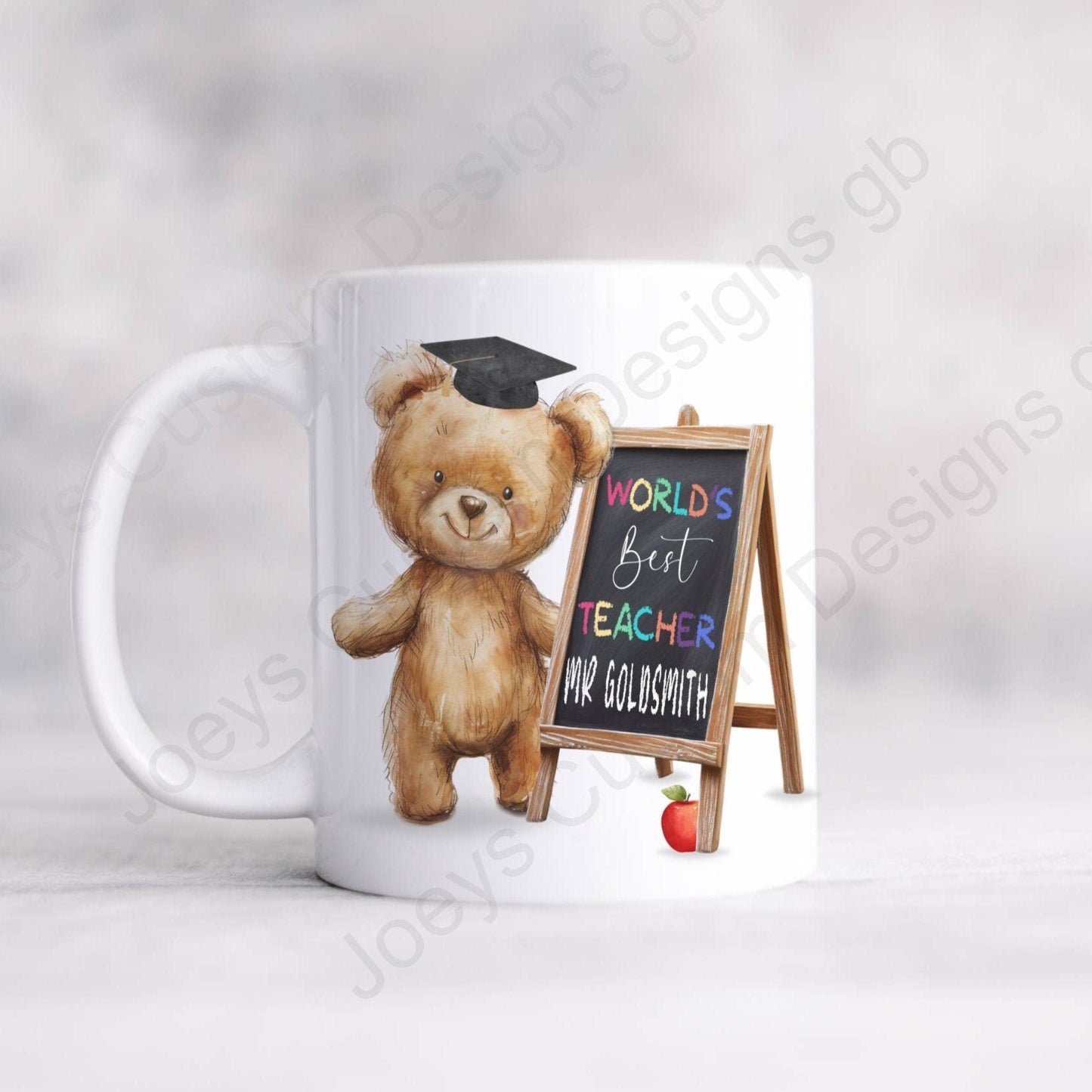 Personalised teacher mug, teddy bear 11oz cup, teaching gift, end of school term present, drinkware, tea and coffee mug, male teacher gift,