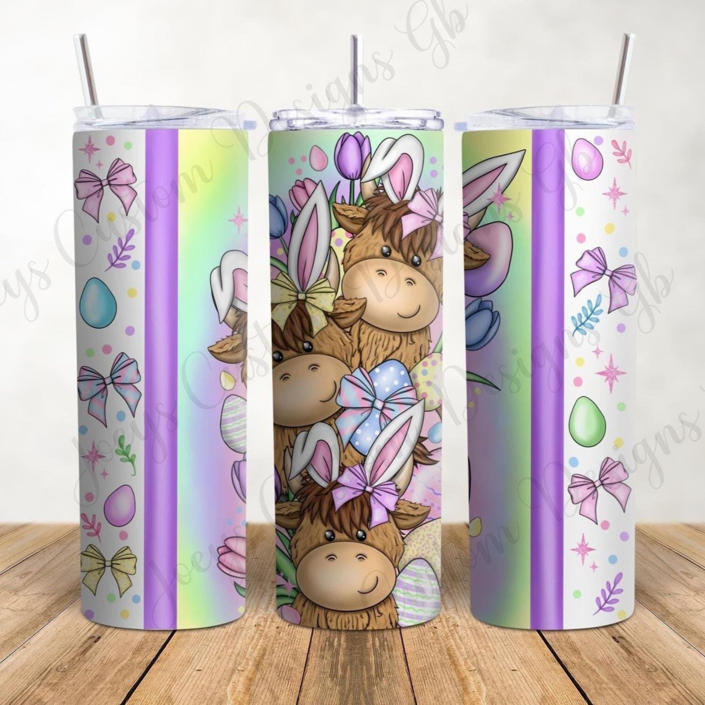 20oz tumbler with straw, highland cows cup, steel drinks bottle with lid, hot and cold drinkware, Easter gift, Easter eggs, colourful flask