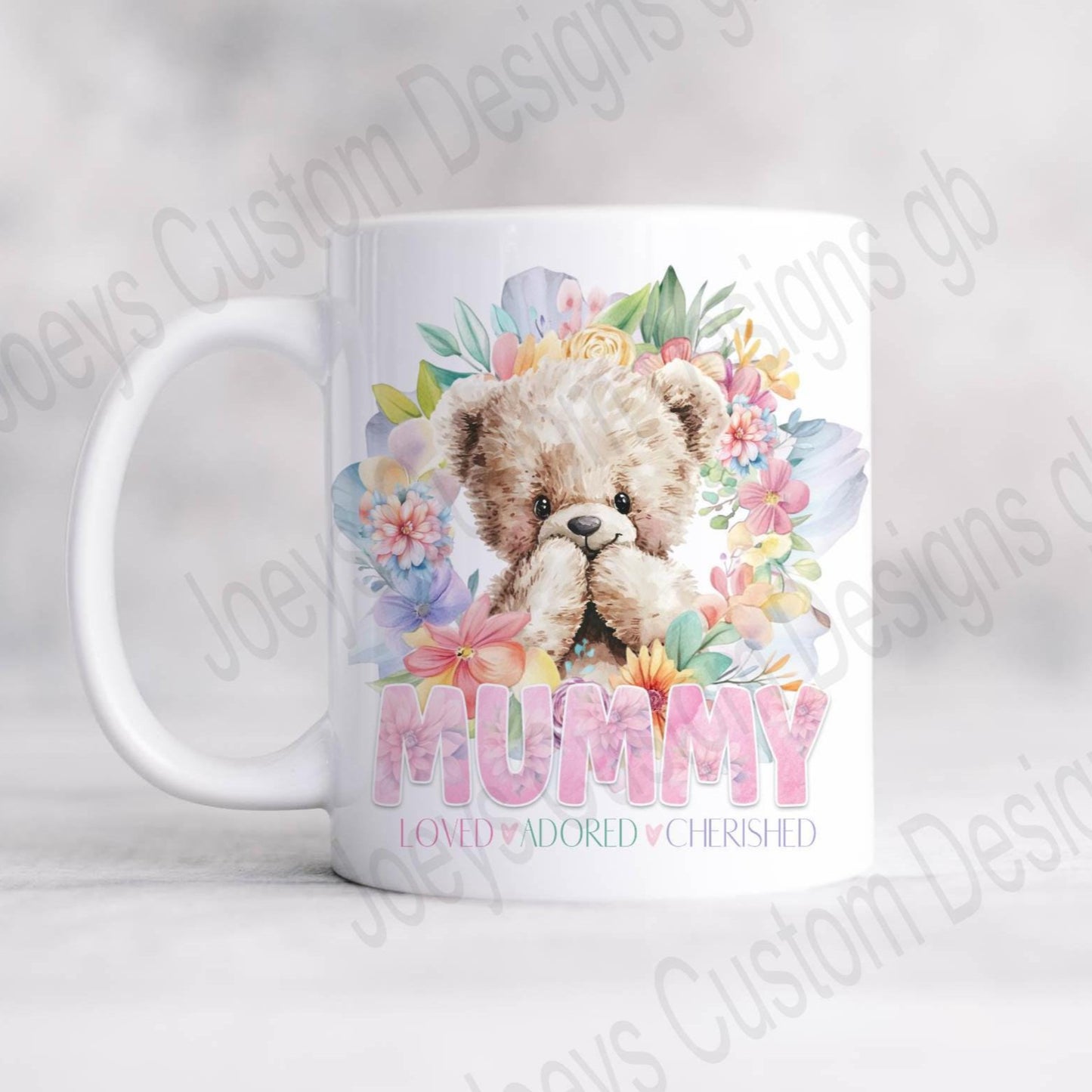Mummy Mug, Teddy bear mothers day cup, Gift for mama, 11 oz ceramic drinkware, Floral plastic cup, gifts for her