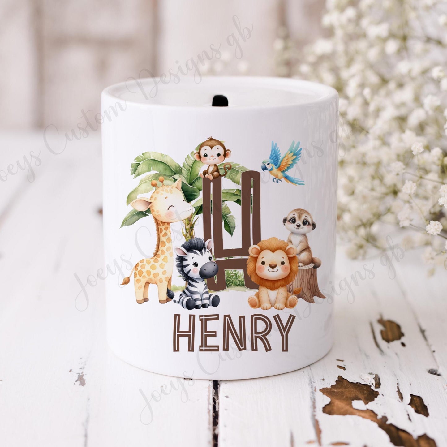 Personalised moneybox, animal ceramic money box, baby keepsake, christening gift, New baby