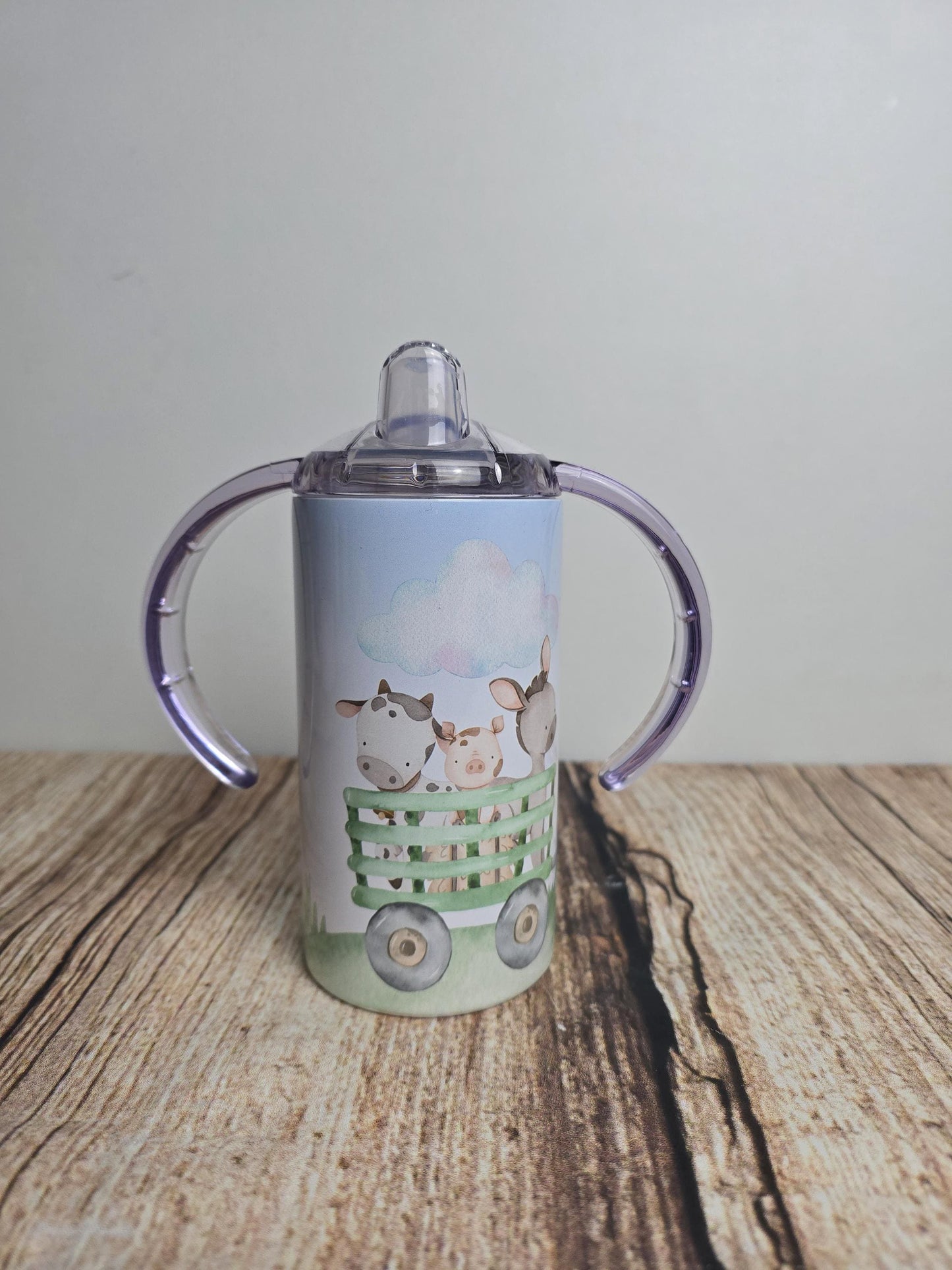 personalised sippy cup, Baby beaker, Tractor and animal childrens drinking flask, Sippy cup with handles, child gift, drinking bottle, farm