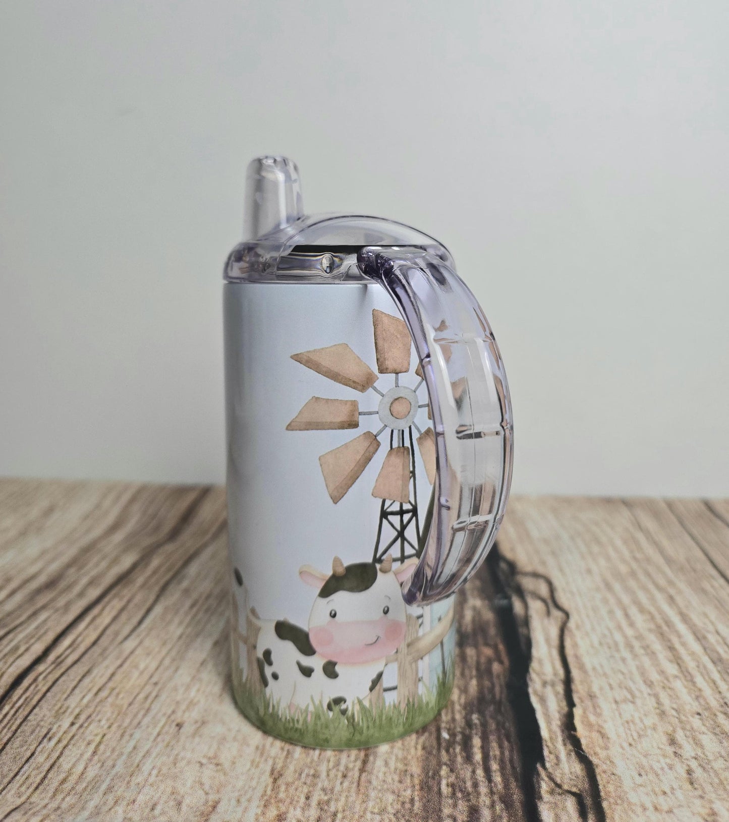 Personalised wide handled sippy cup, kids farmyard drinking bottle, Farm animal baby beaker, 12oz tumbler with straw, Stainless steel bottle