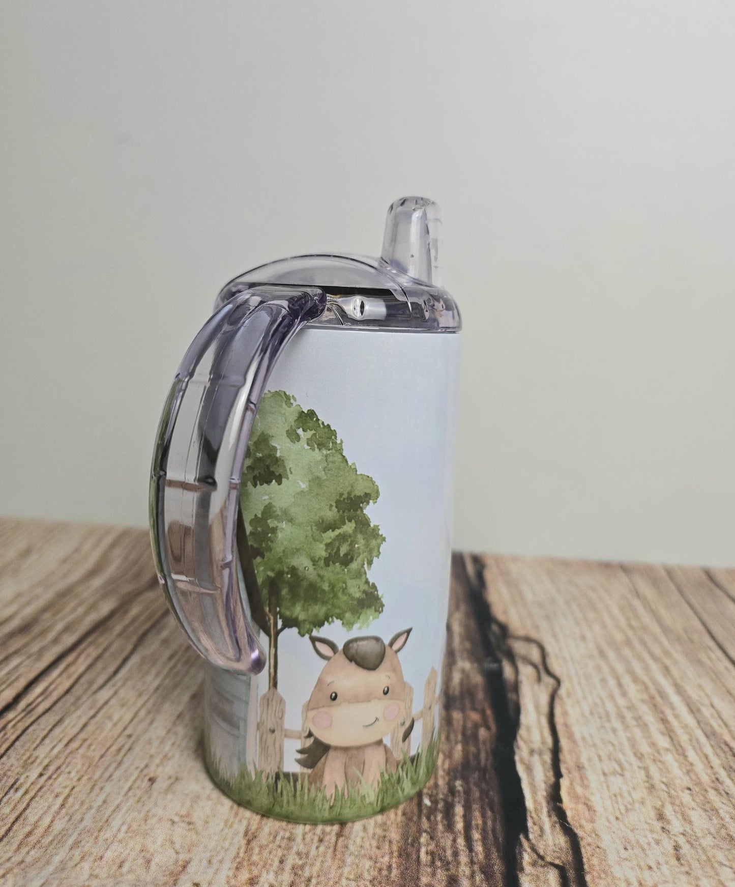Personalised wide handled sippy cup, kids farmyard drinking bottle, Farm animal baby beaker, 12oz tumbler with straw, Stainless steel bottle