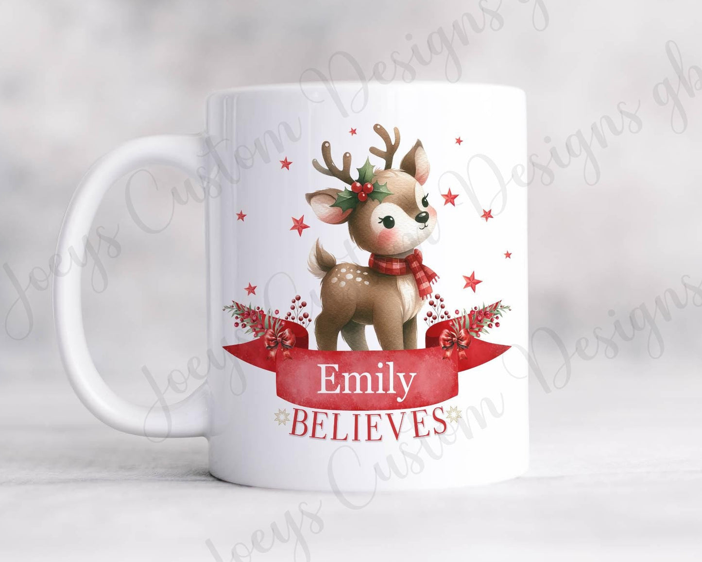 Personalised Christmas mug, 11oz Xmas cup, Kids drinkware, Reindeer festive drinkware, Childrens plastic cup, polymer mug, ceramic cup