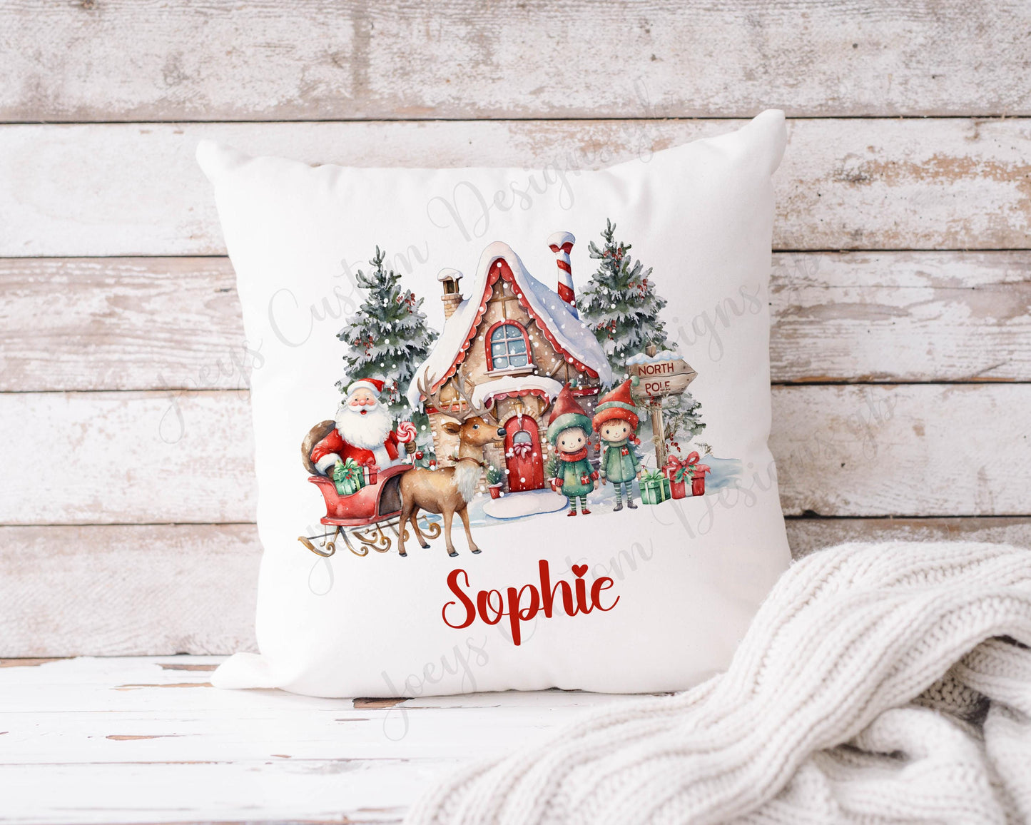 Personalised Christmas cushion, Festive scatter cushion, Father Christmas, Nursery furnishing, Bedroom pillow, Kids home decor, pillow case