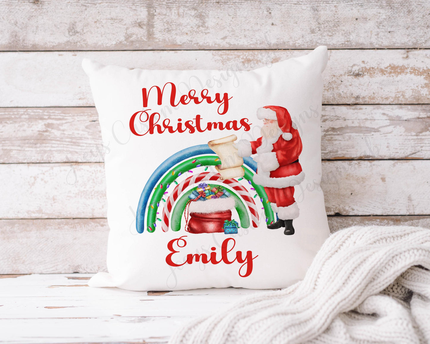 Personalised Christmas cushion, Festive Father Christmas scatter cushion, kids personalised Santa pillow, cushion cover, Nursery decor