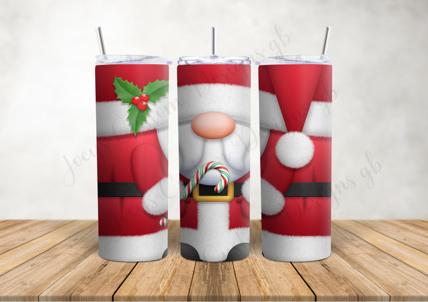 Father Christmas tumbler with straw, Santa gnome metal drinkware, Festive bottle, Stainless steel flask, Xmas gift, hot and cold drinks