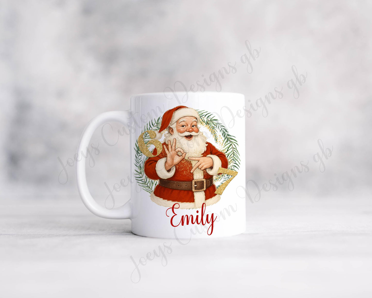 Six Seven Christmas mug, Personalised 67 Santa wreath cup, Ceramic, Polymer plastic Childrens drinkware