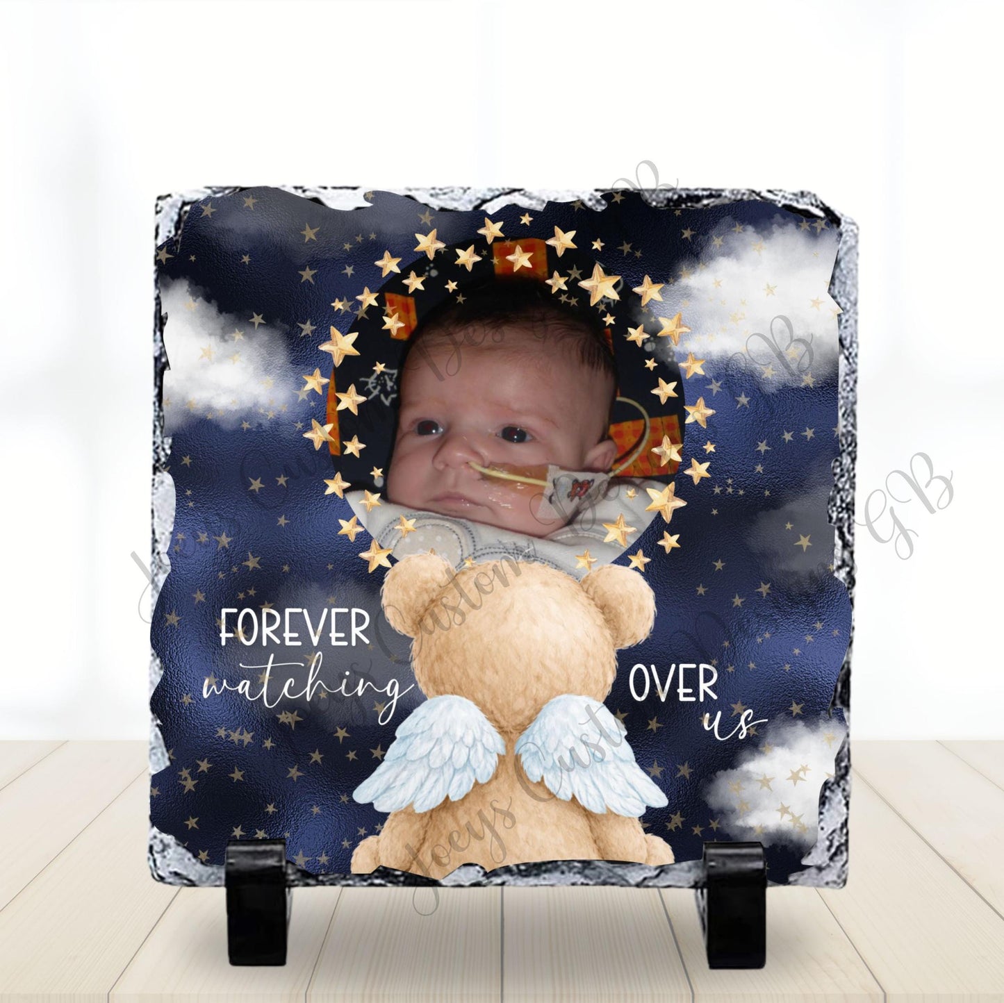 Memorial photo slate, angel teddy bear rock slate, Baby/child loss gift