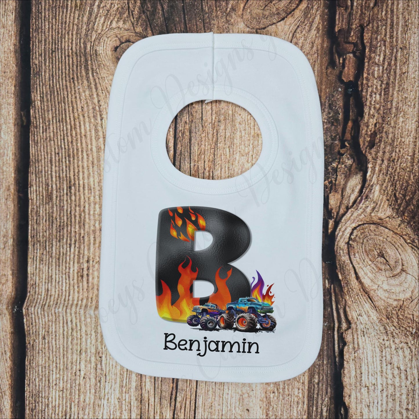 Personalised monster truck bib, New baby gift, baby and toddler feeding accessories, burp cloth