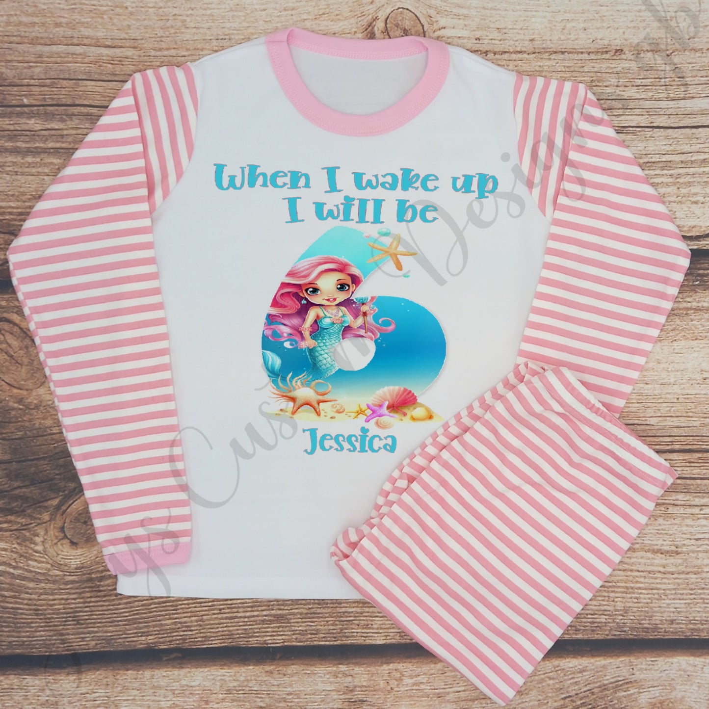 Childrens personalised birthday pyjamas, kids mermaid birthday pjs, personalised birthday giftT