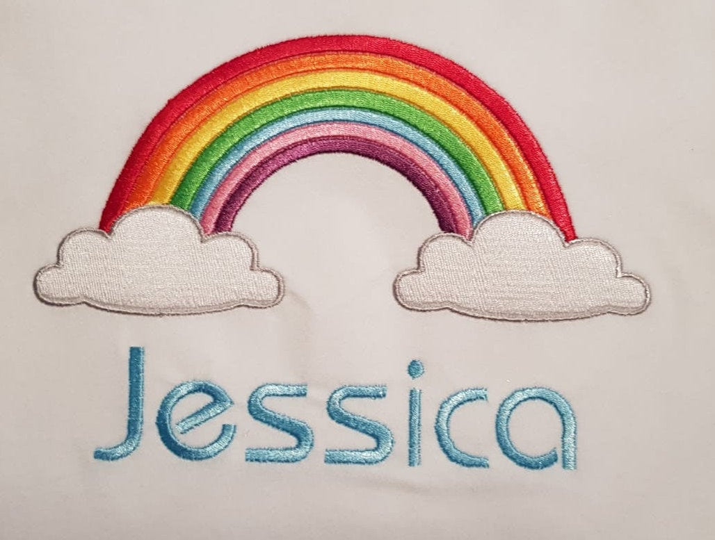 childrens personalised rainbow tshirt, embroidered rainbow shirt