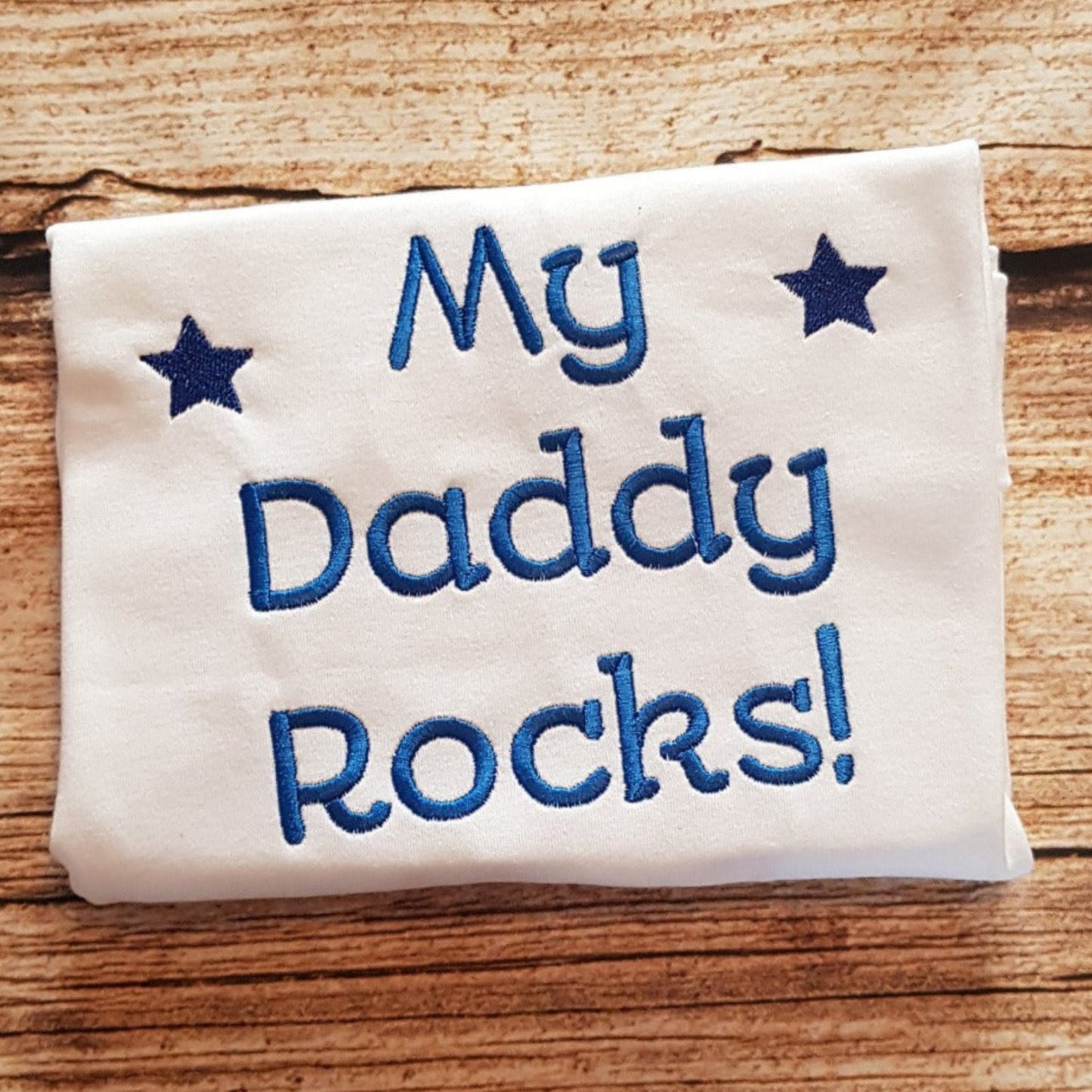 Childrens fathers day tshirt, embroidered my daddy rocks shirt,