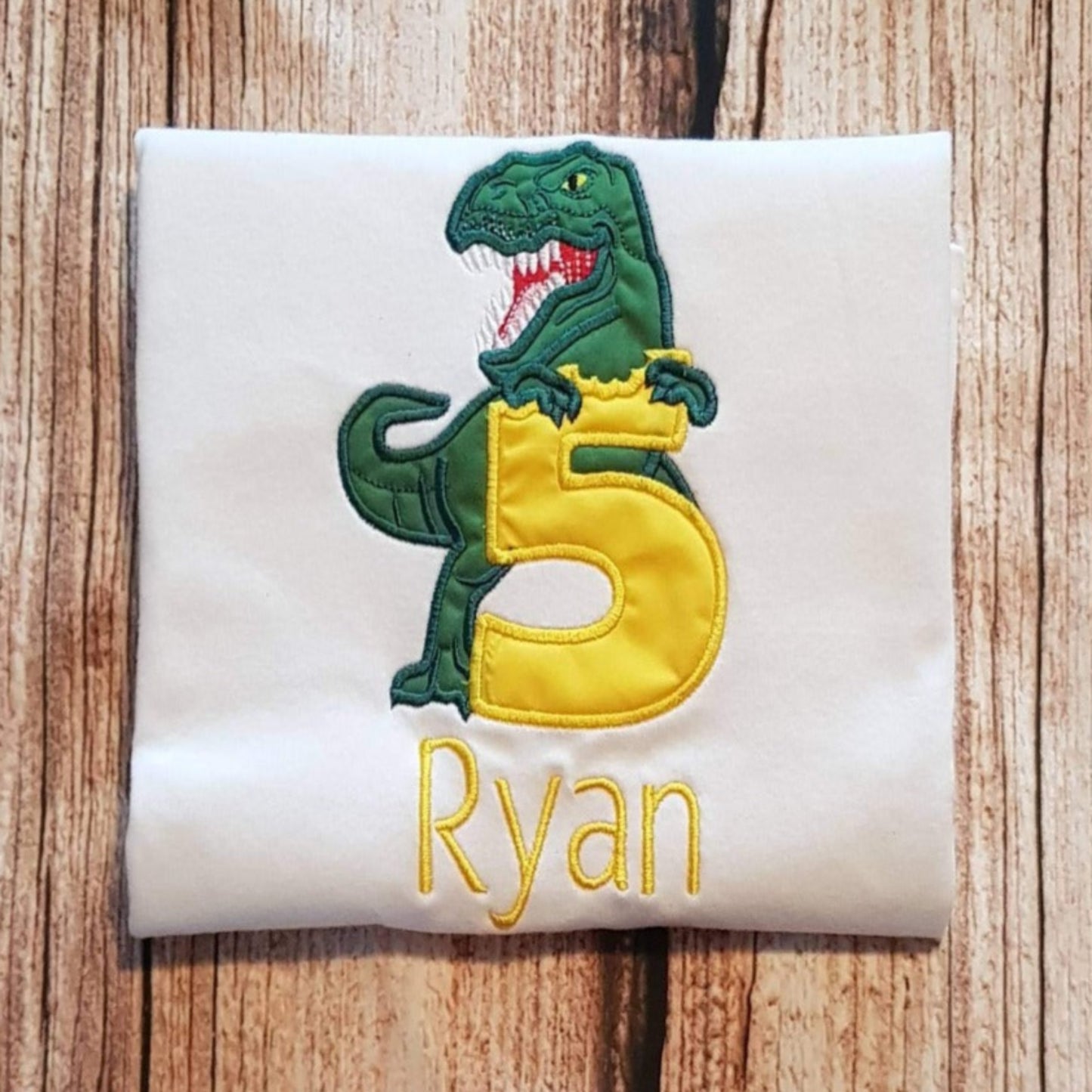 Childrens personalised dinosaur birthday tshirt, Embroidered childrens dino shirt