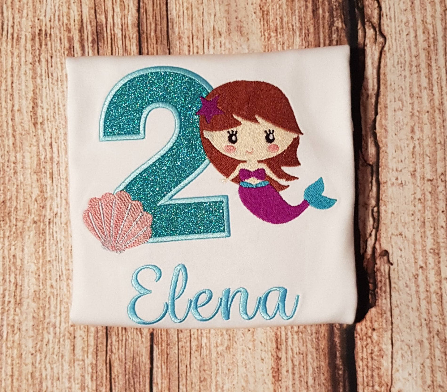Childrens mermaid birthday tshirt, kids birthday top, childs embroidered birthday tee, personalised birthday outfit, 1,2,3,4,5,6,7,8 years