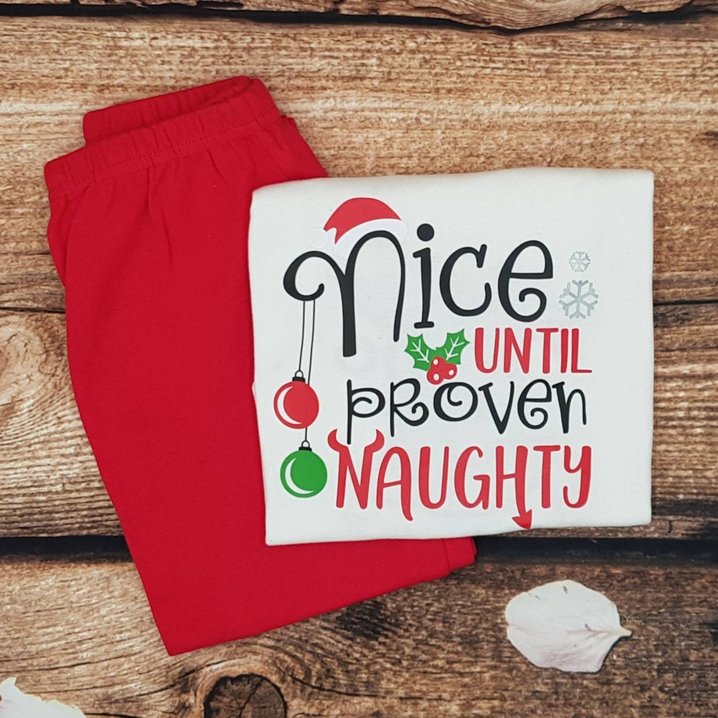 Childrens christmas pyjamas, Kids xmas pjs, nice until proven naughty, childs sleep wear, nightwear, loungewear, cotton pjs, christmas gift