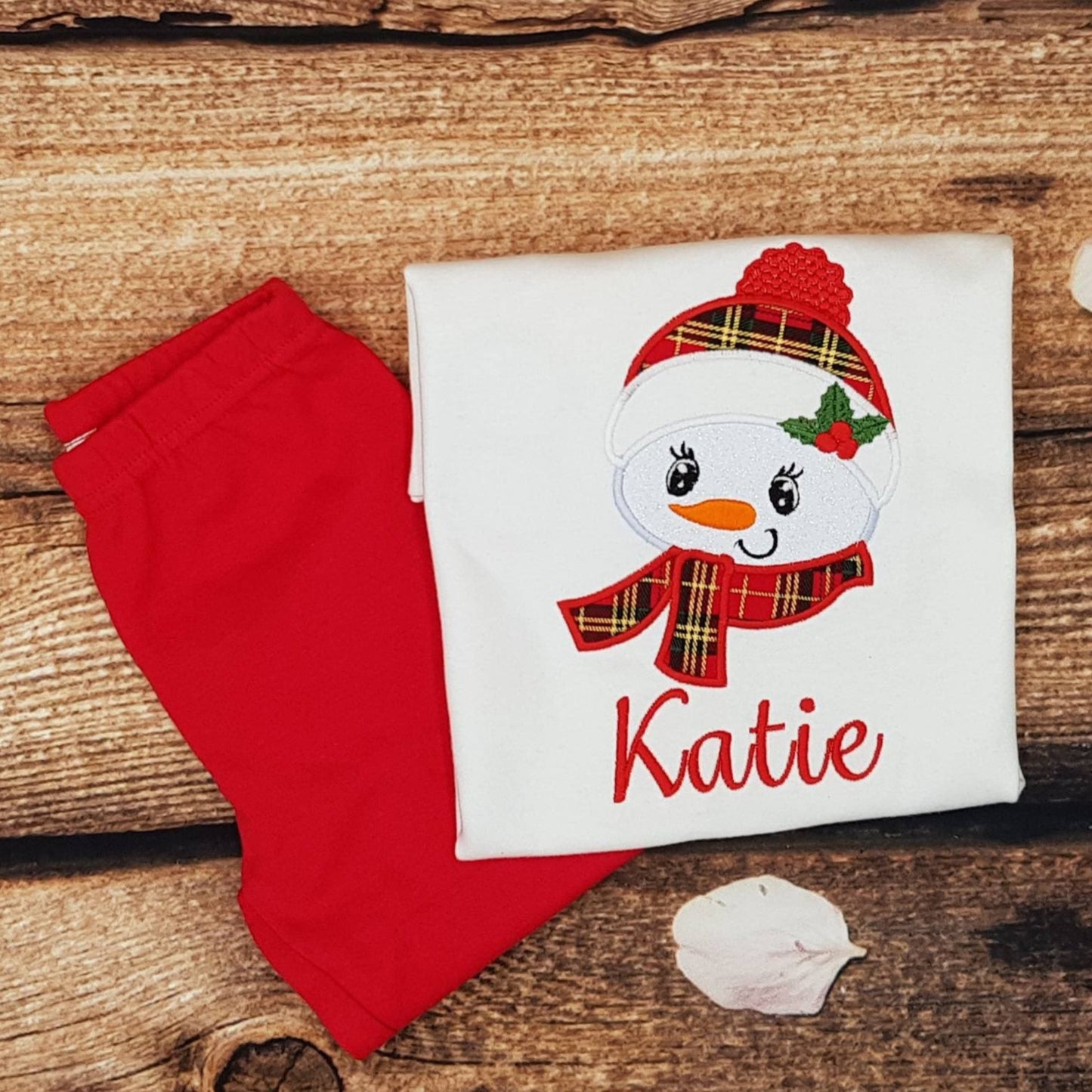 Childrens christmas pyjamas, Kids snowman pjs, Childs xmas pjs, Baby sleepwear, embroidered snow girl nightwear, personalised loungewear