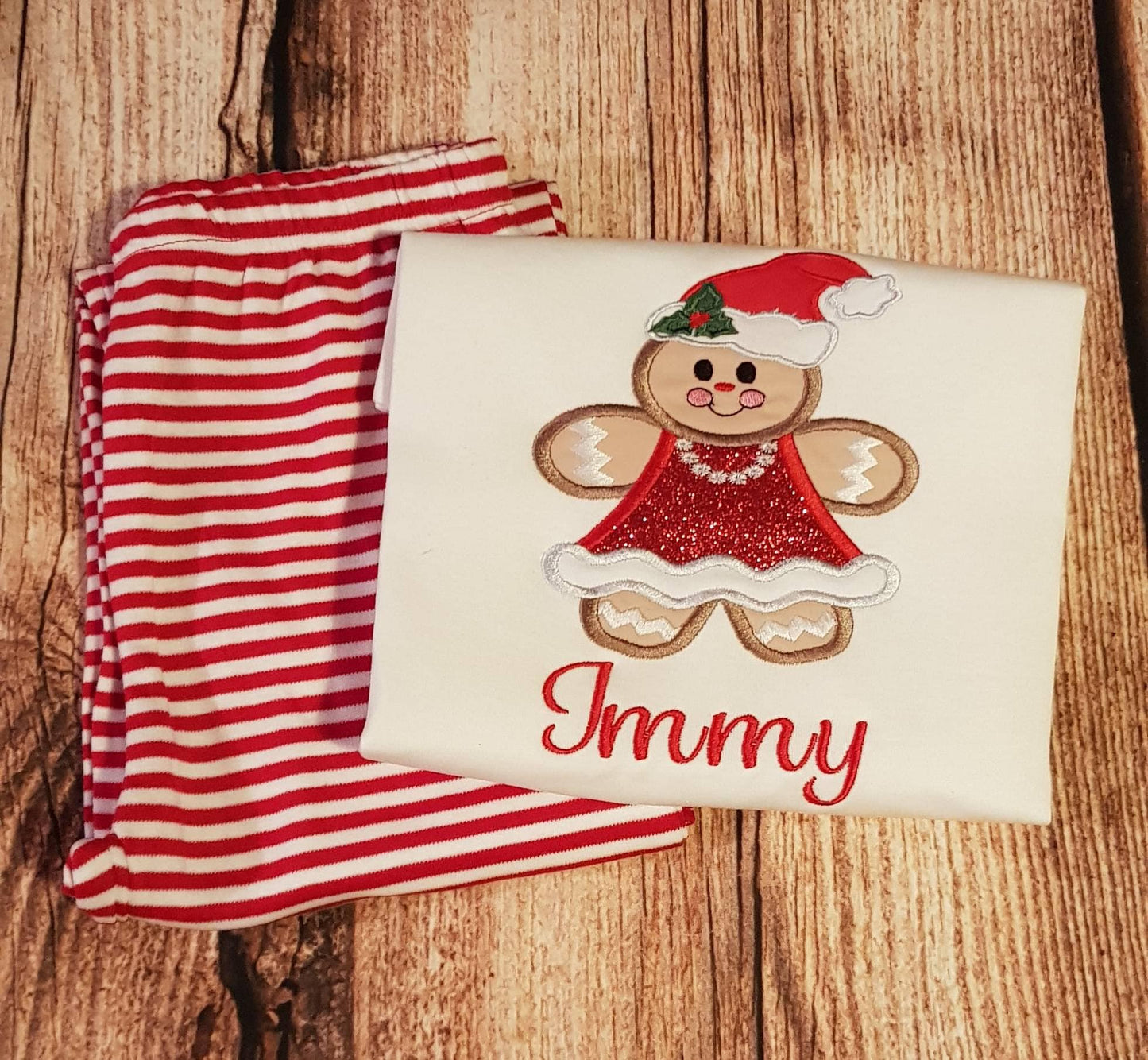 Childrens personalised pyjamas, childs pjs, Kids sleepwear, loungewear, festive pjs, embroidered nightwear, gingerbread pjs