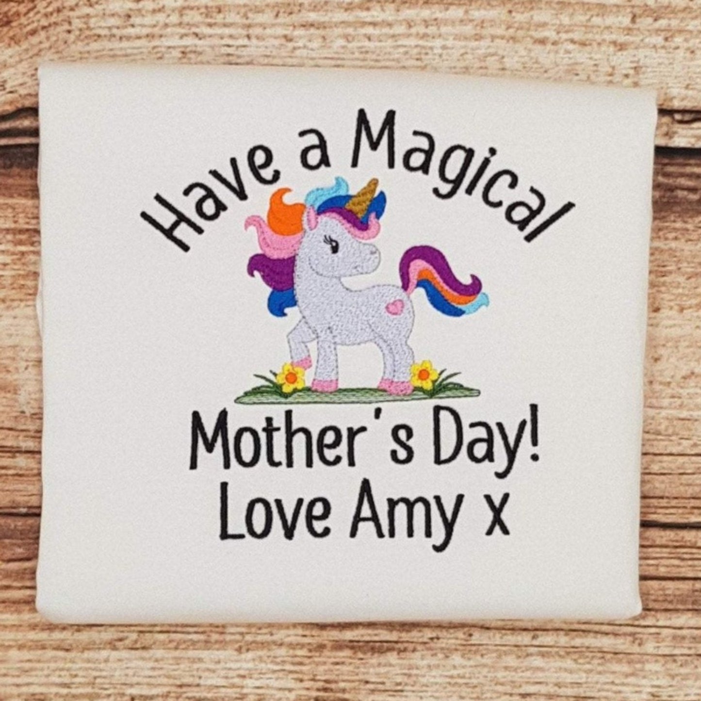 Children's personalised mothers day tshirt. Childs unicorn mothers day shirt