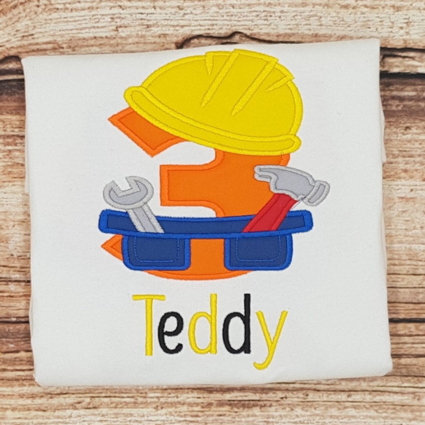 Childrens personalised birthday tshirt, Builder Birthday tee, Construction Birthday shirt, Childs embroidered celebration shirt