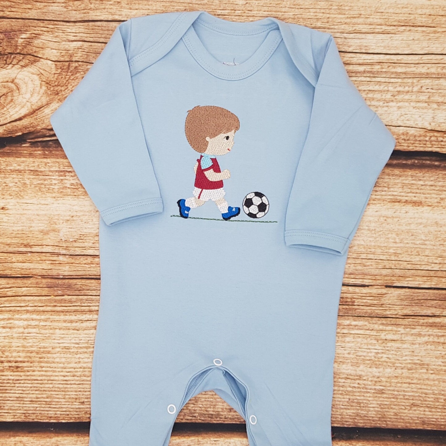 Personalised baby grow, footballer baby grow, baby wear, new baby gift, embroidered football sleepsuit, baby clothes