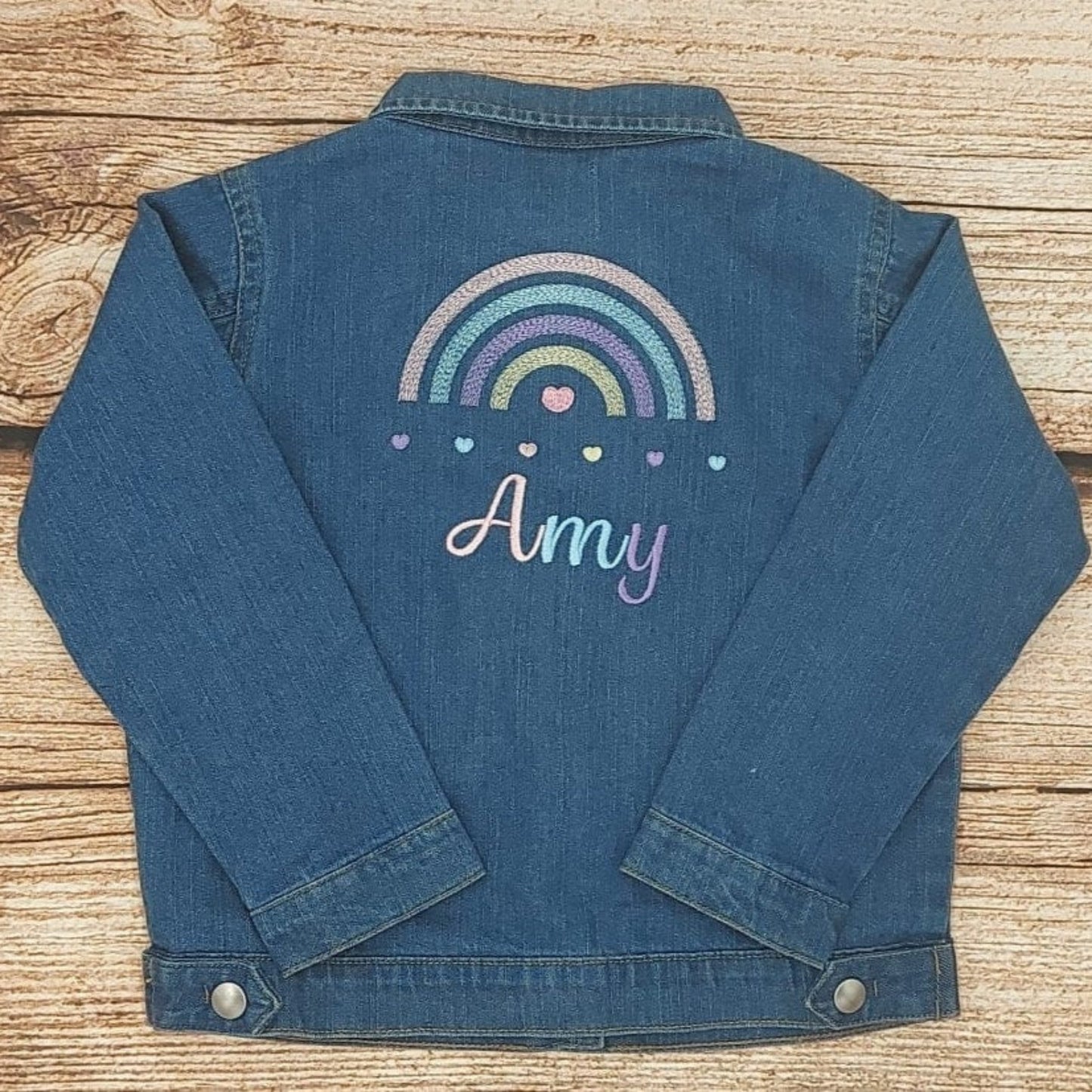 Childrens personalised denim jacket, Childs rainbow denim jacket, kids embroidered denim jacket, Baby denim jacket, personalised clothes