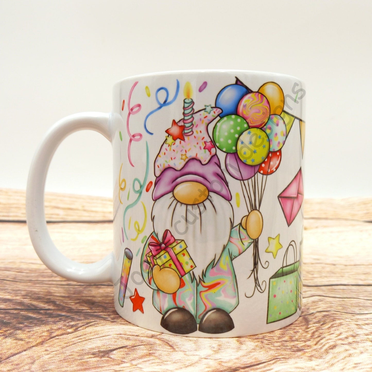 personalised birthday mug, full wrap gonk birthday cup, birthday Gnome mug, personalised birthday gift, coffee mug, drinkware