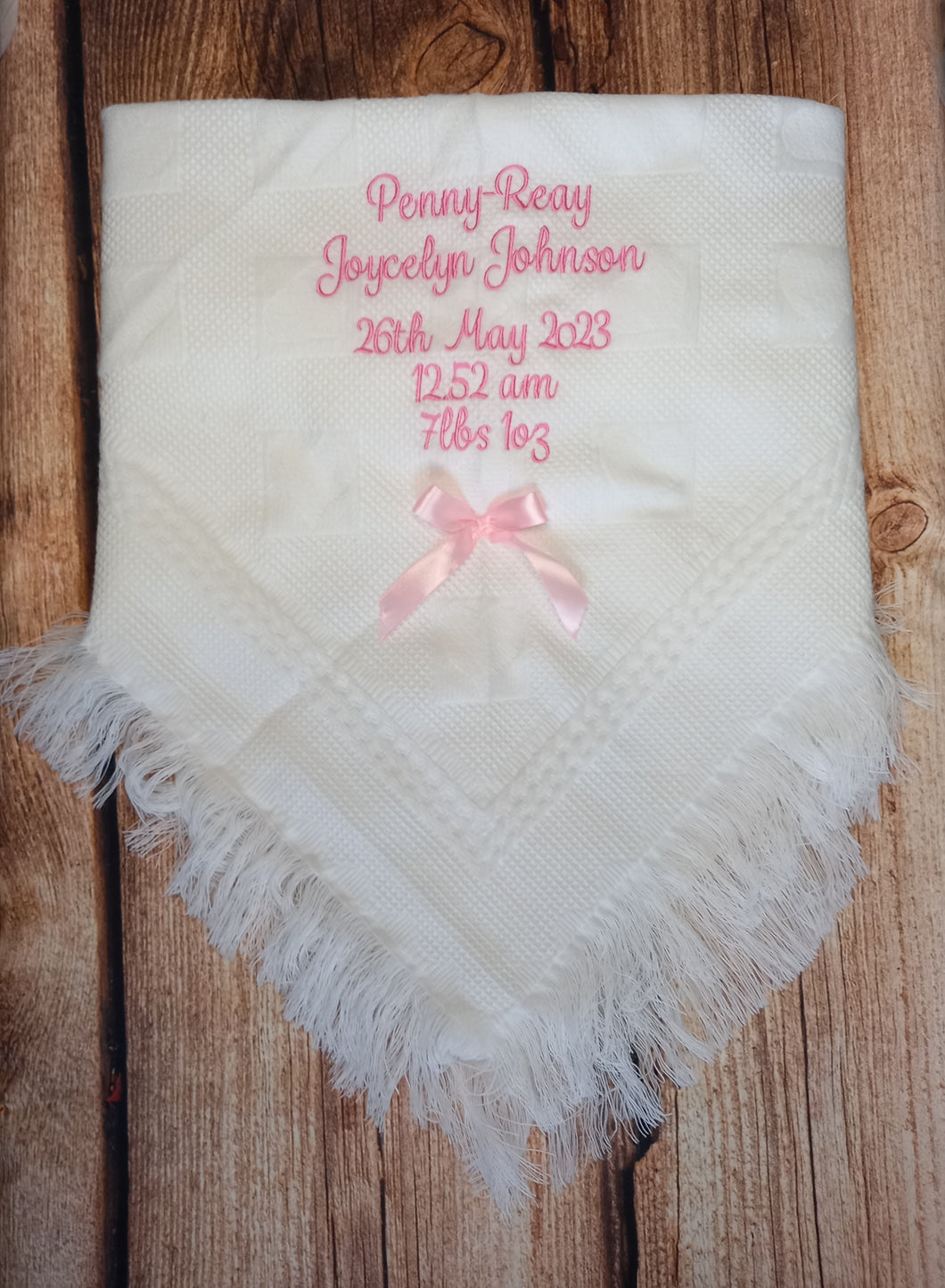 Personalised baby shawl, New baby gift, embroidered baby blanket, Christening gift, Baby shower gift, Birth stat shawl