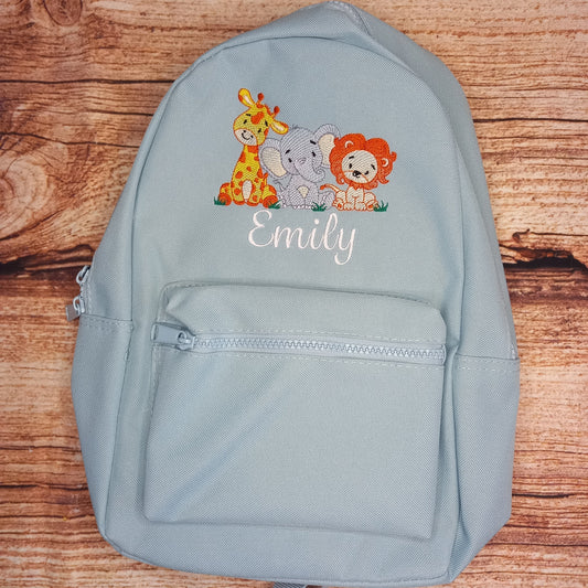 Childrens personalised backpack, kids jungle animal bag, toddler bag, baby changing bag