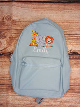 Load image into Gallery viewer, Childrens personalised backpack, kids jungle animal bag, toddler bag, baby changing bag
