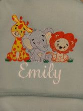 Load image into Gallery viewer, Childrens personalised backpack, kids jungle animal bag, toddler bag, baby changing bag
