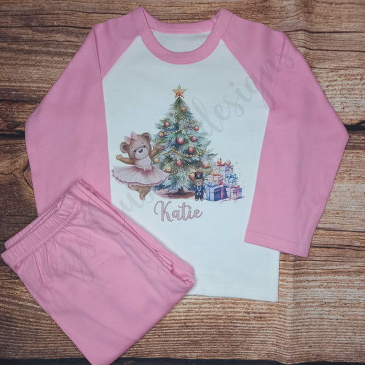 Children's personalised Christmas pyjamas, Ballerina pjs, Xmas pyjamas, kids festive pjs