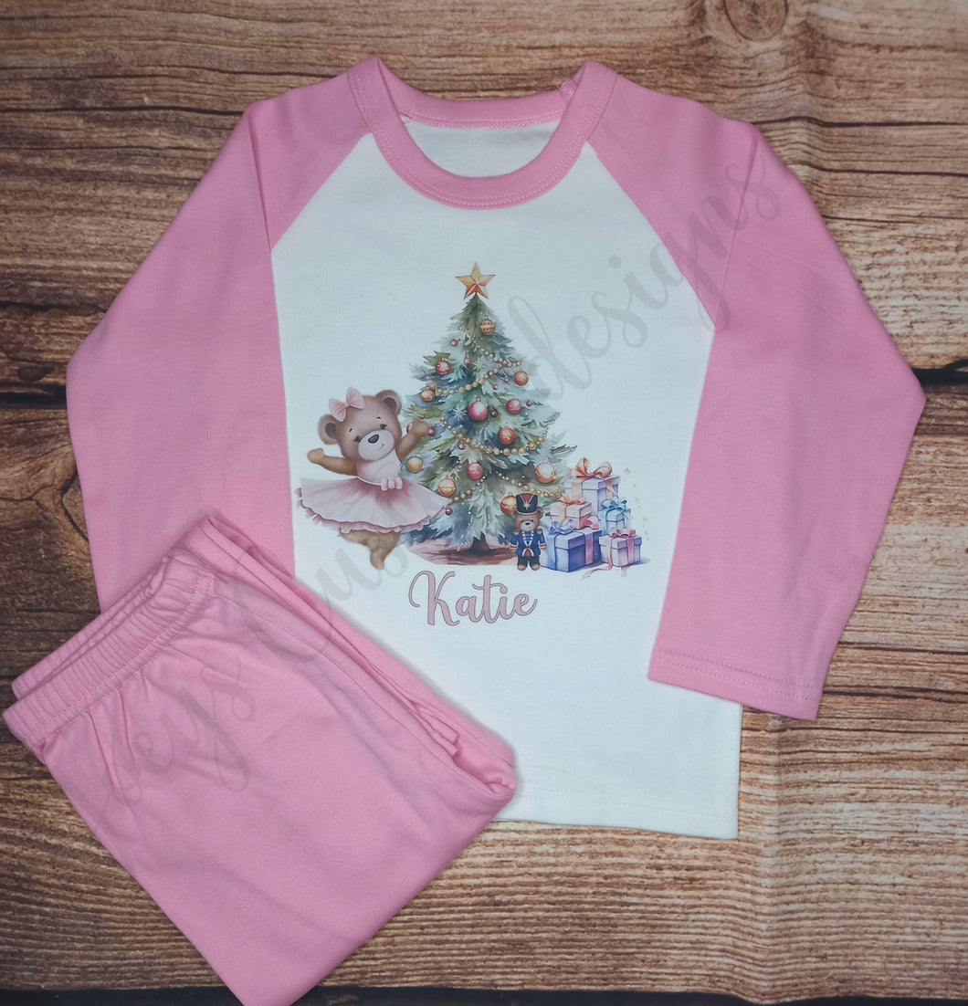 Children's personalised Christmas pyjamas, Ballerina pjs, Xmas pyjamas, kids festive pjs