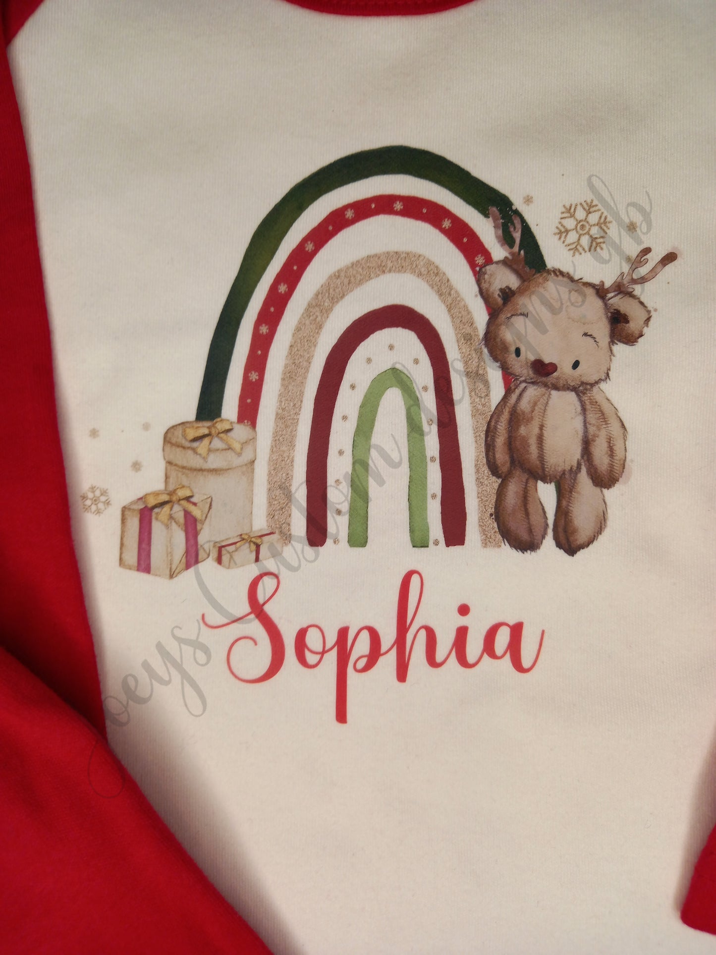 Children's personalised Christmas pyjamas, kids festive pjs, reindeer teddy bear sleepwear